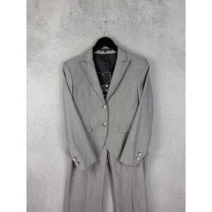 Theory Pant Suit Womens 8 Gray Herringbone Stretch Jacket Pants Office Work Wool